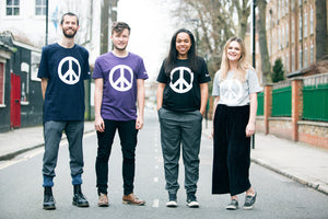 Group of people wearing CND Logo T-Shirts (the CND symbol is sometimes also known as the peace symbol) 